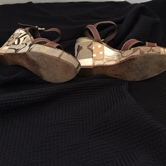 Coach Signature CC Leather Ankle Strap Wedges 5.5 - Picture 4 of 8